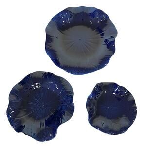 Uttermost Abella Set of 3 Ceramic Wall Décor, Cobalt Blue Flowers - 4253